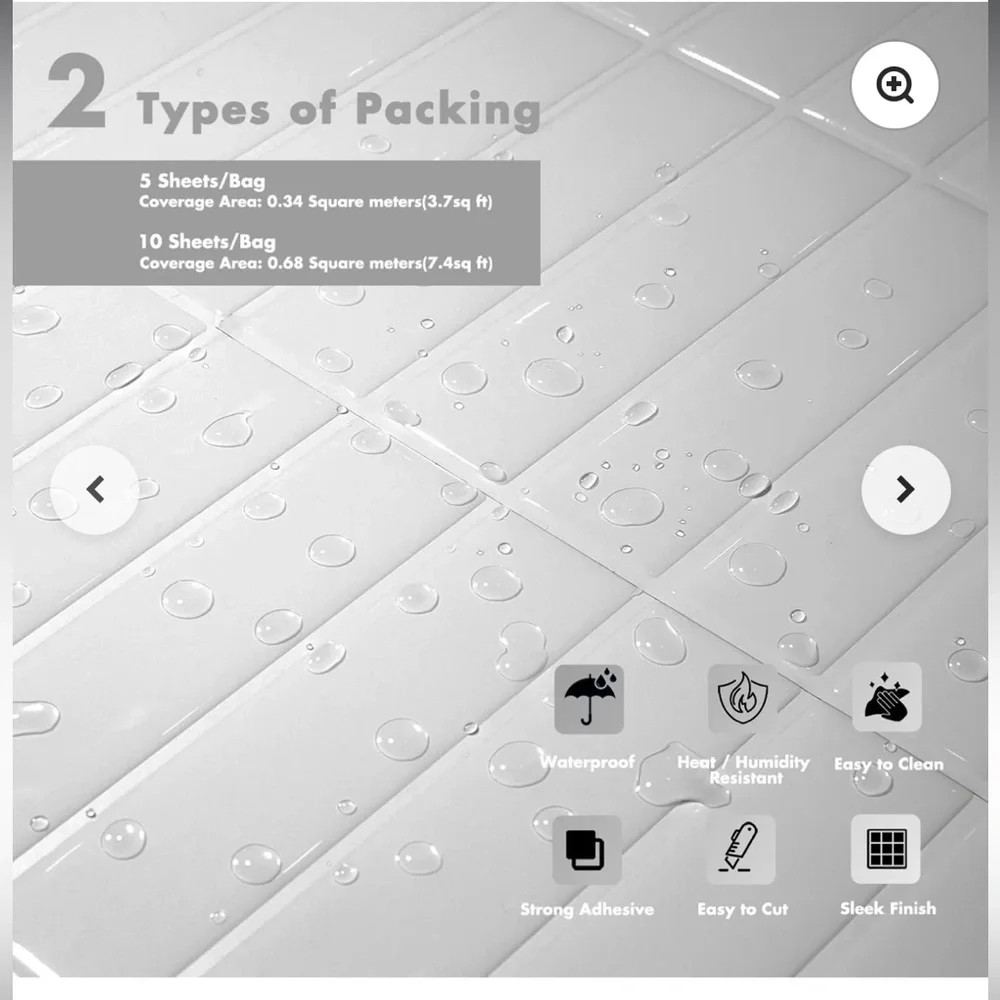 Stickwoll White Waterproof Ceramic Tiles. NWT.